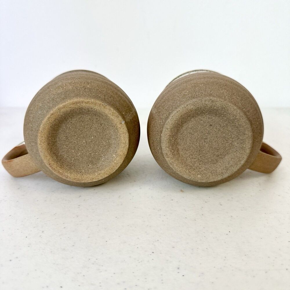 Set Of Two Dipped Spotted Glaze STONEWARE Mugs Pottery Rustic - Picture 6 of 11